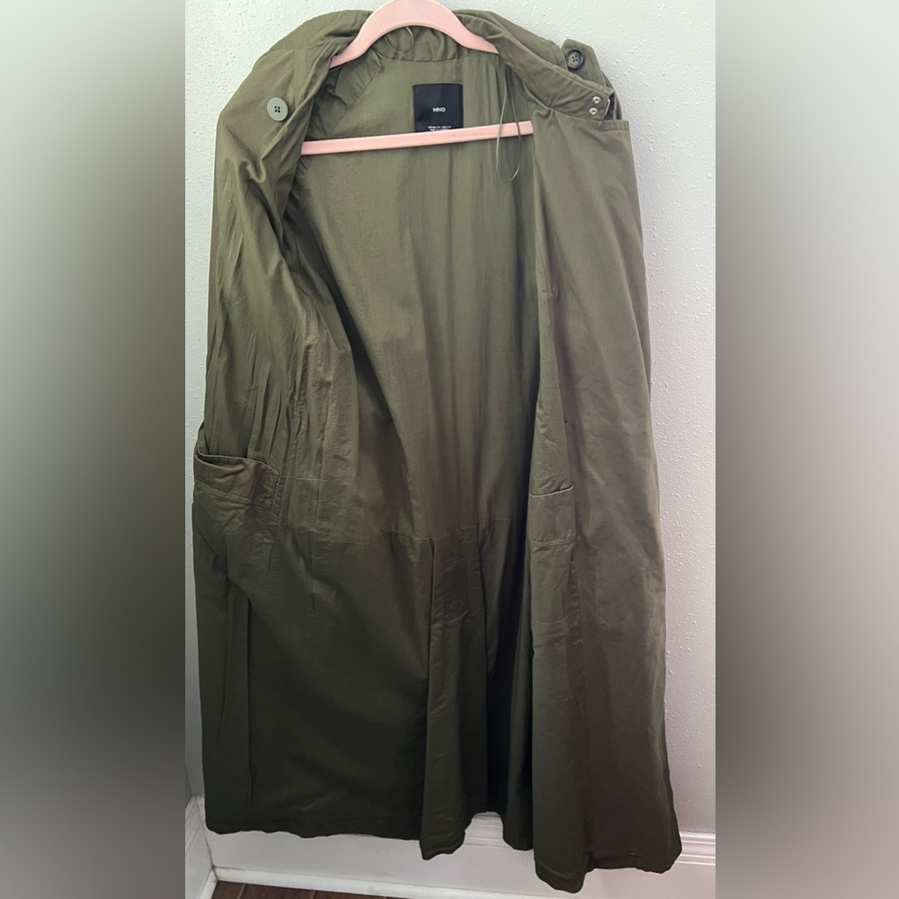 Mango Cotton Lapel Trench In Olive Green Size XS New - Picture 8 of 13